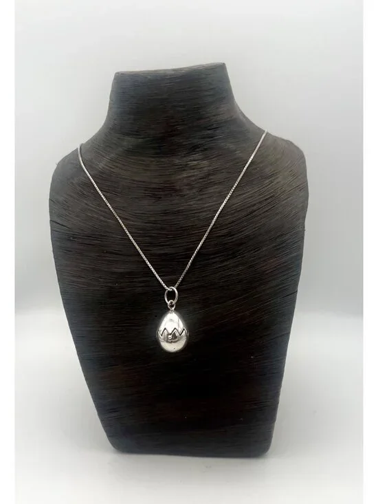 Sterling Silver Hinged Egg Pendant with Hidden Chick Necklace 24" 925 Chain - Picture 9 of 13